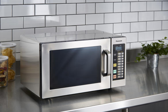 commercial microwave on countertop side angle
